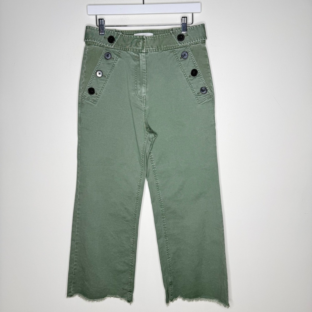 Derek Lam 10 Crosby Sailor Button Crop Wide Leg Pants Olive Green Size 6‎